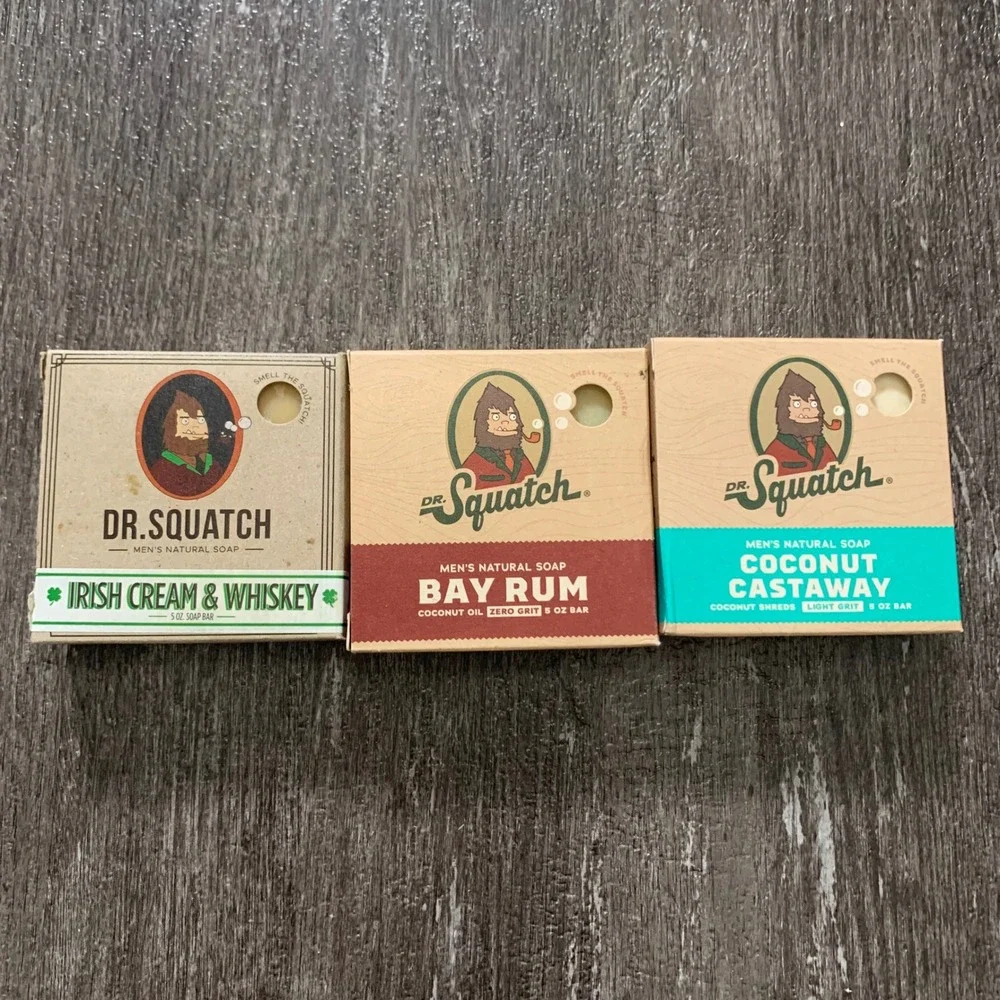 Dr Squatch Irish Cream Whiskey Bay Rum Coconut Castaway Natural Bar Soap 3 Pack